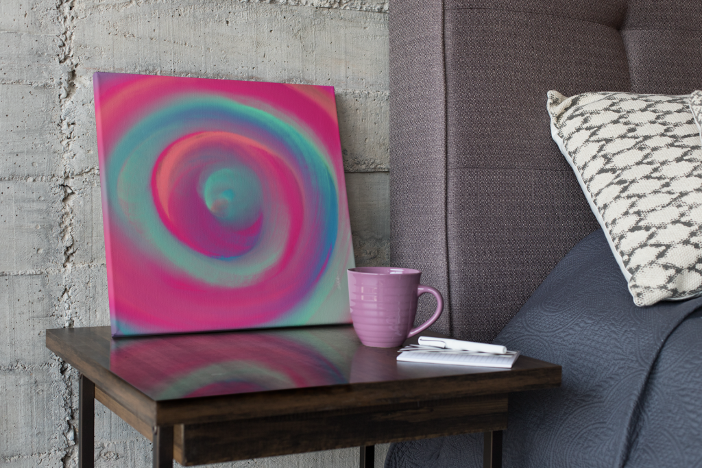 Canvas art print sitting on a table